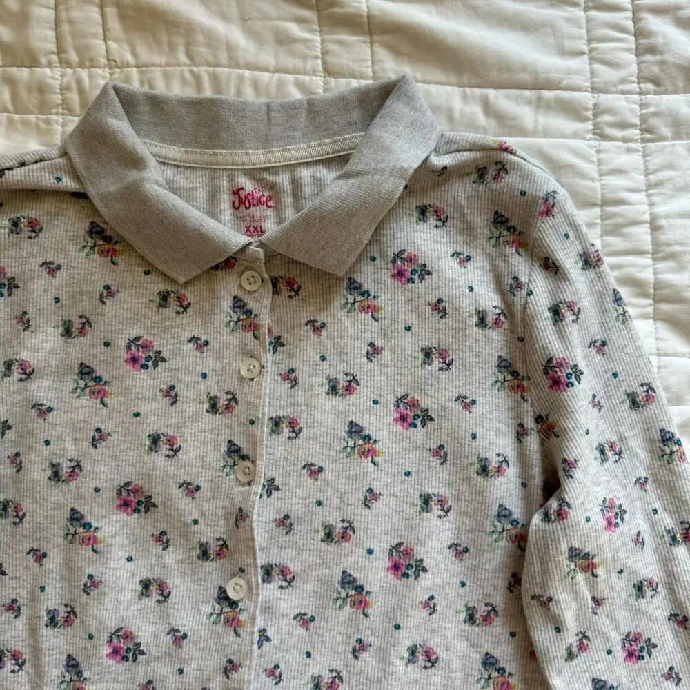 Justice girls xxl 16 18 Floral preppy polo shirt Cottagecore‎ preppy